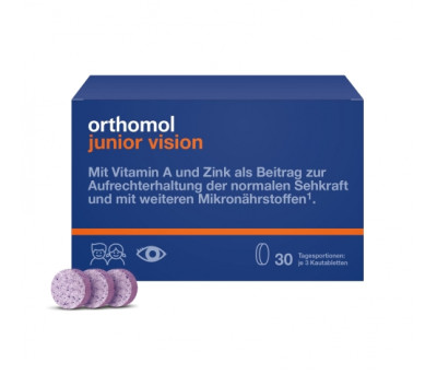Вітаміни для зміцнення зору дитини жувальні чорниця-персик Orthomol Junior Vision, 30 шт