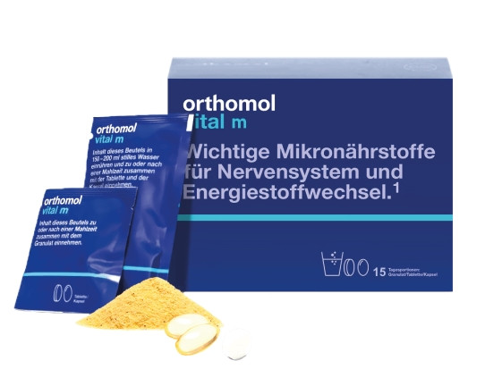 Витамины в гранулах от стресса Апельсин Orthomol Vital M, 15х15г + 30 таблеток + 60 капсул