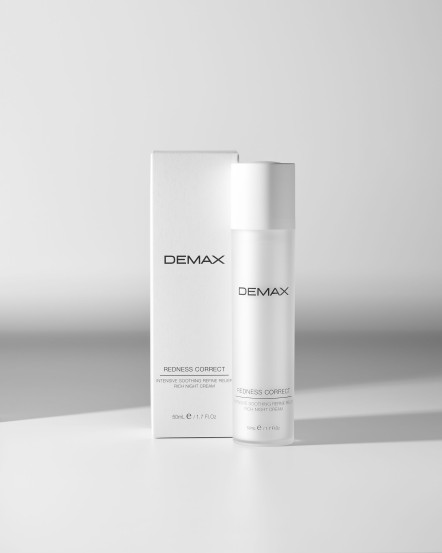 Нічний крем-коректор для сухої, чутливої та куперозної шкіри Demax REDNESS CORRECT Intensive soothing refine relief rich night cream, 50 мл