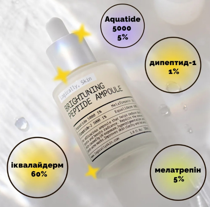 Пептидна сироватка проти пігментних плям та нерівного тону Logically, Skin Brightuning Peptide Ampoule, 30 мл