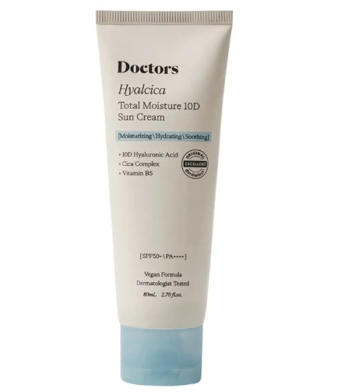 Сонцезахисний крем з 10 формами гіалуронової кислоти та центелою Doctors Hyalcica Total Moisture 10 D Sun Cream, 80 мл