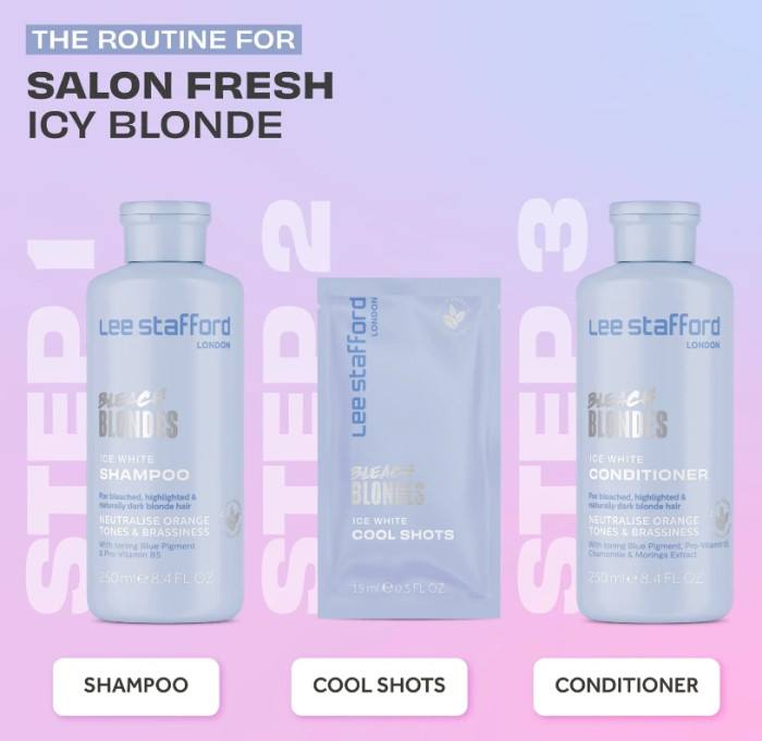 Тонирующие ампулы с синим пигментом Lee Stafford Bleach Blondes Ice White Cool Shots, 4х15 мл