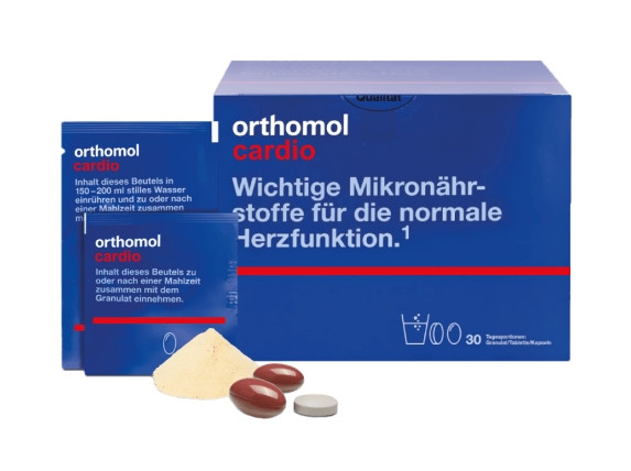 Вітаміни для здоров'я серцево-судинної системи Orthomol Cardio, 30х15г + 30 пігулок + 90 капсул