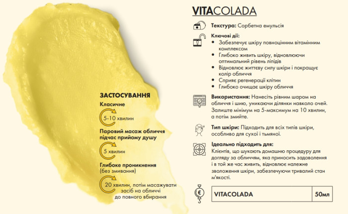 Поживна вітамінна маска для обличчя RHEA VitaColada, 50 мл