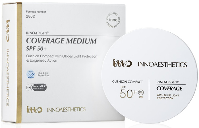 Компактное тональное основание в формате кушона EPIGEN COVERAGE Light UVP 50+, INNOAESTHETICS, 14g